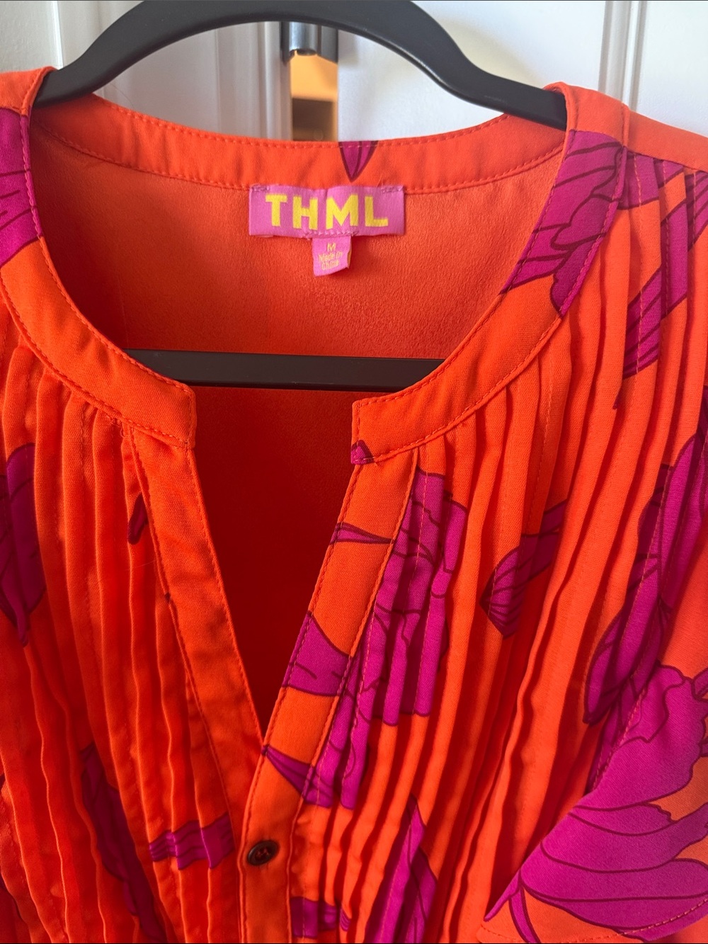 THML Orange Midi Dress with Pink Floral Print - Picture 2 of 3